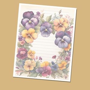 Pansies - Lined Stationery Paper (25 Sheets) 8.5 x 11 Premi…